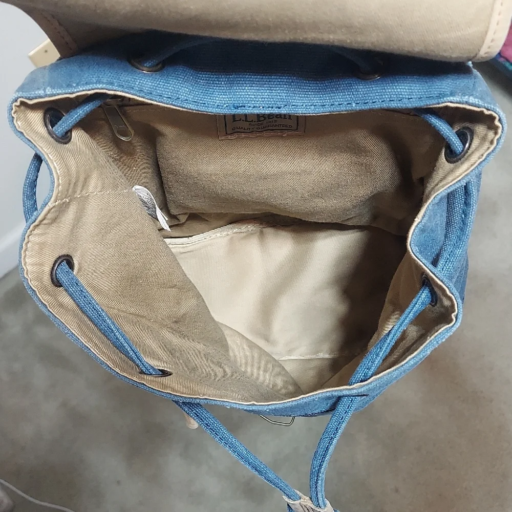 L.L. Bean Vintage Canvas & Leather Backpack Small Anchor Pattern Nautical Boho - Picture 7 of 13